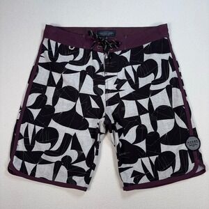 Roark Boardshorts Men's 32x9 Black‎ White Purple Geometric Drawstring Unlined